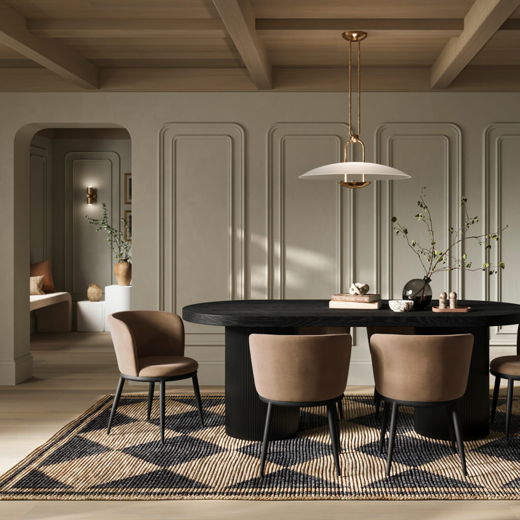 Rina Black Dining Table with 6 Nova Mole Chairs