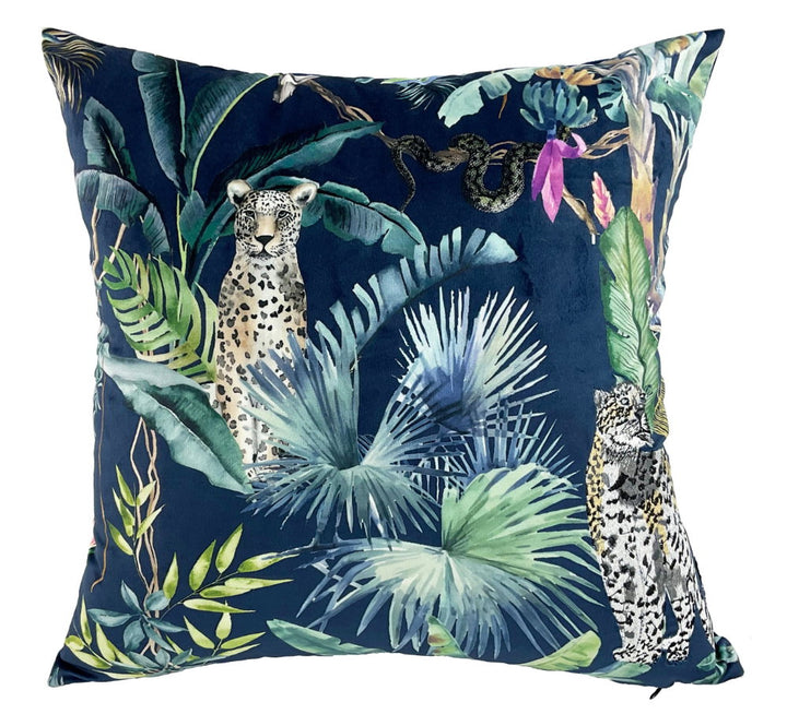 EMB LEOPARD ON BLACK VELVET CUSHION 45 X 45 , EMB LEOPARD ON BLACK VELVET CUSHION 45 X 45