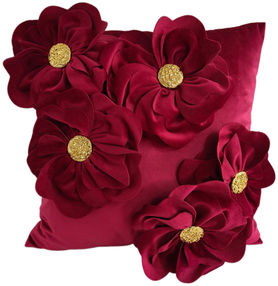 PM 3D FLORAL CUSHION WITH GOLD METAL BUTTON 45X45