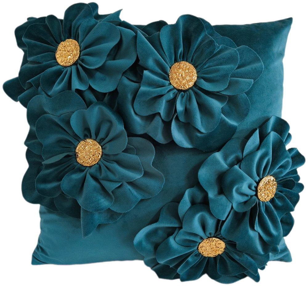 PM 3D FLORAL CUSHION WITH GOLD METAL BUTTON 45X45