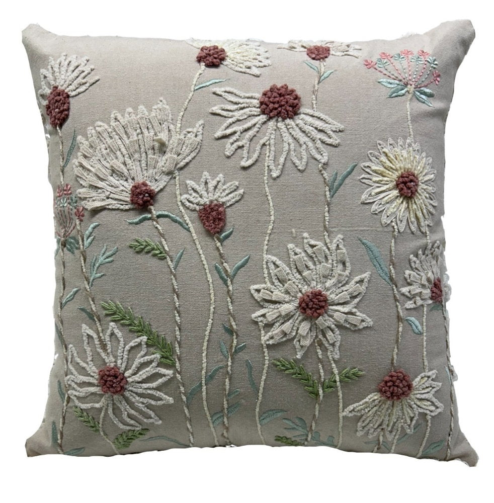 PRETTY FLORAL HAND EMB WITH SANDSTONE 45 X 45