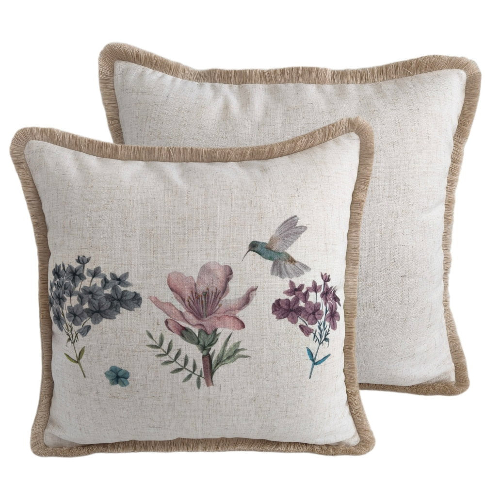 FLORAL HUMMINGBIRD WITH FRINGE 45 X 45