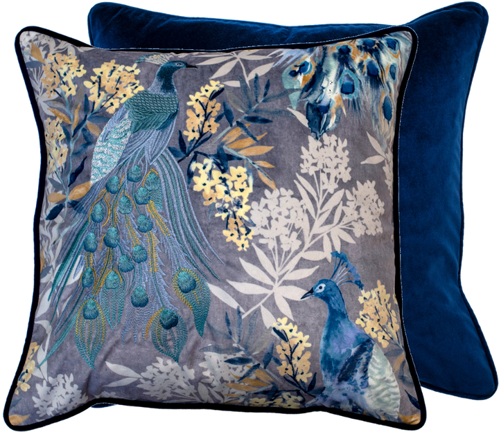 EMBROIDERED BLUE PEACOCKS ON VELVET 45 X 45 , EMBROIDERED BLUE PEACOCKS ON VELVET 45 X 45 , EMBROIDERED BLUE PEACOCKS ON VELVET 45 X 45