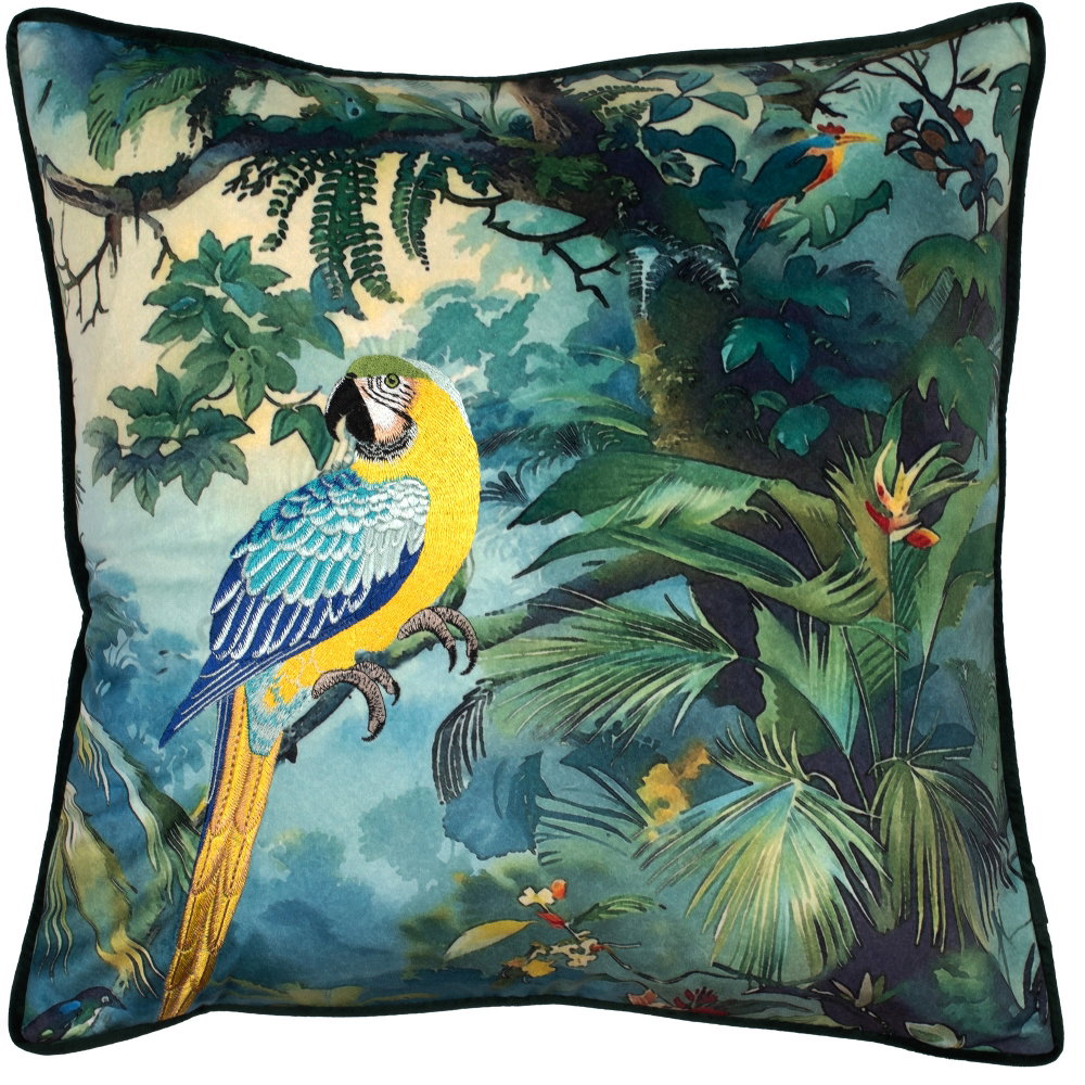 Embroidered Parrot on velvet 45 x 45 , Embroidered Parrot on velvet 45 x 45