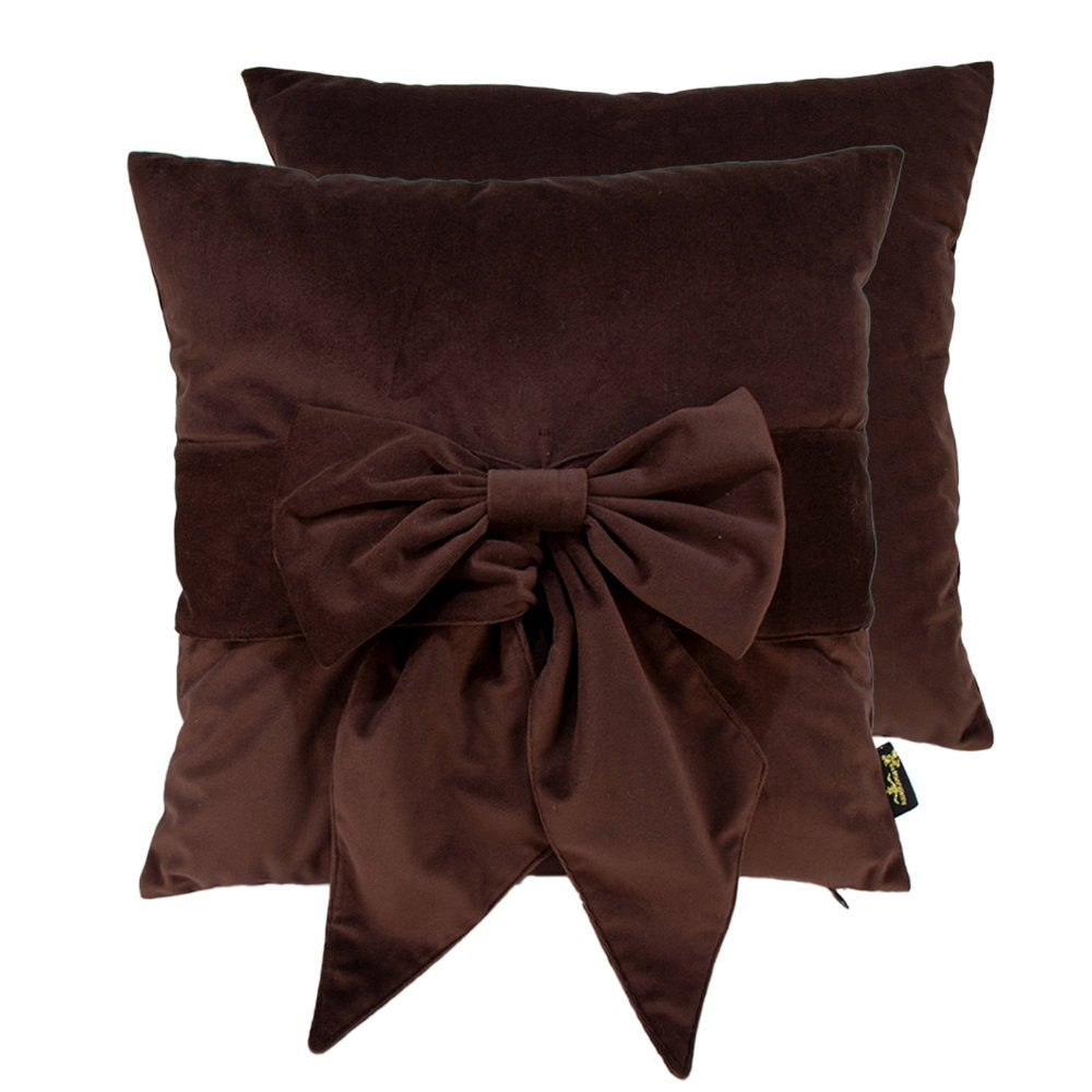 VELV CUSHION WITH BOW CHOC 45 X 45 , VELV CUSHION WITH BOW CHOC 45 X 45 , VELV CUSHION WITH BOW CHOC 45 X 45