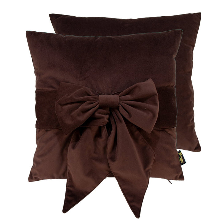VELV CUSHION WITH BOW CHOC 45 X 45 , VELV CUSHION WITH BOW CHOC 45 X 45 , VELV CUSHION WITH BOW CHOC 45 X 45