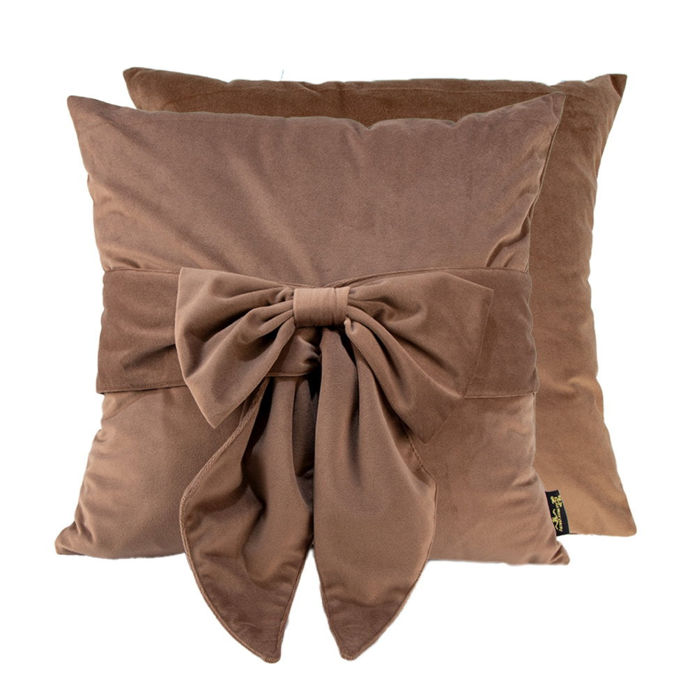VELV CUSHION WITH BOW TAUPE 45 X 45 , VELV CUSHION WITH BOW TAUPE 45 X 45 , VELV CUSHION WITH BOW TAUPE 45 X 45