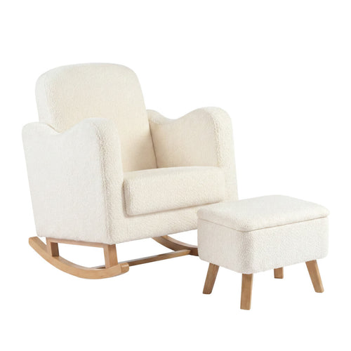 Soother Nursing Chair and Footstool Off White Boucle