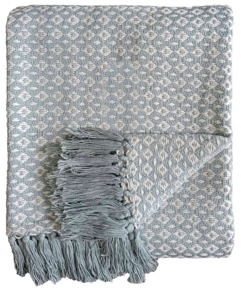 COTTON DIAMOND WEAVE DUCK EGG THROW 130X180